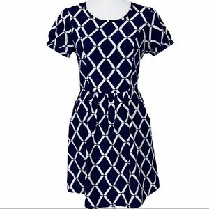ModCloth Navy & Cream Pocketed Geometric Print S